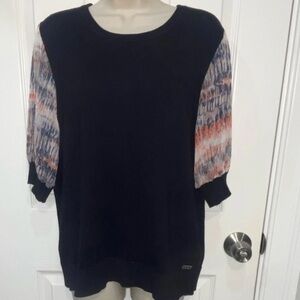DKNY  dark Blue  Top with Multicolor Sleeves size Xl